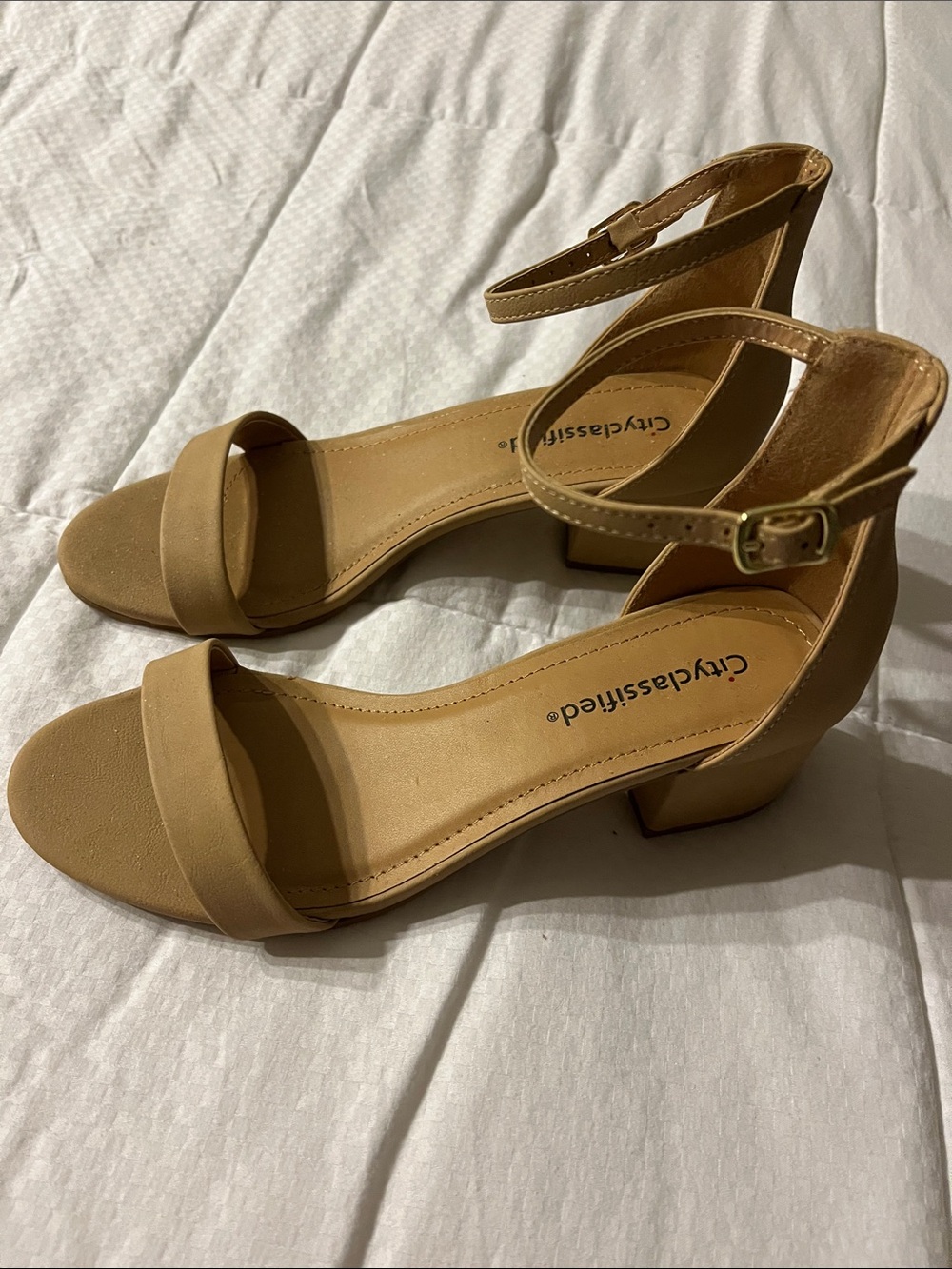 Cityclassified Nude/Tan Block Heel Ankle-Strap Sandals NWT